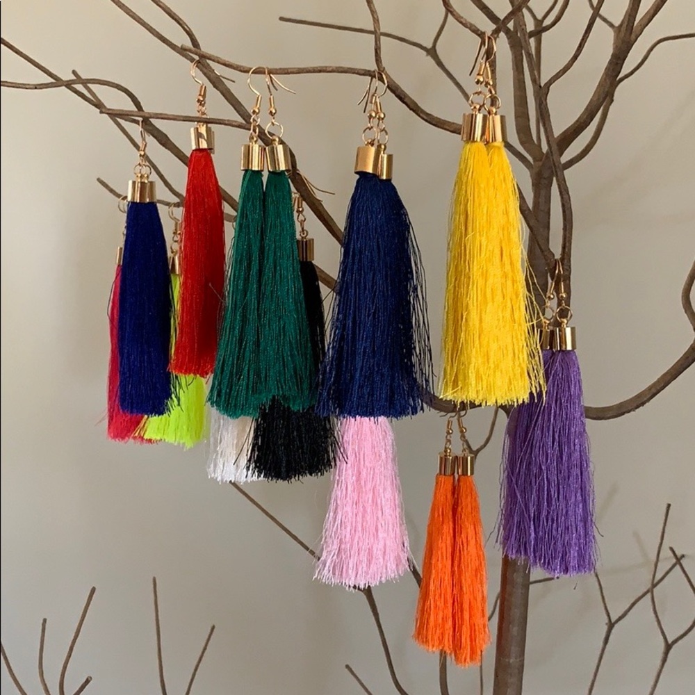 Long Blue Tassel Earrings - Picture 4 of 4